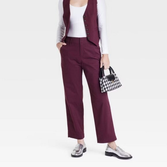 Women's High-Rise Straight Ankle Chino Pants - A New Day™ Burgundy 4 - Picture 1 of 4